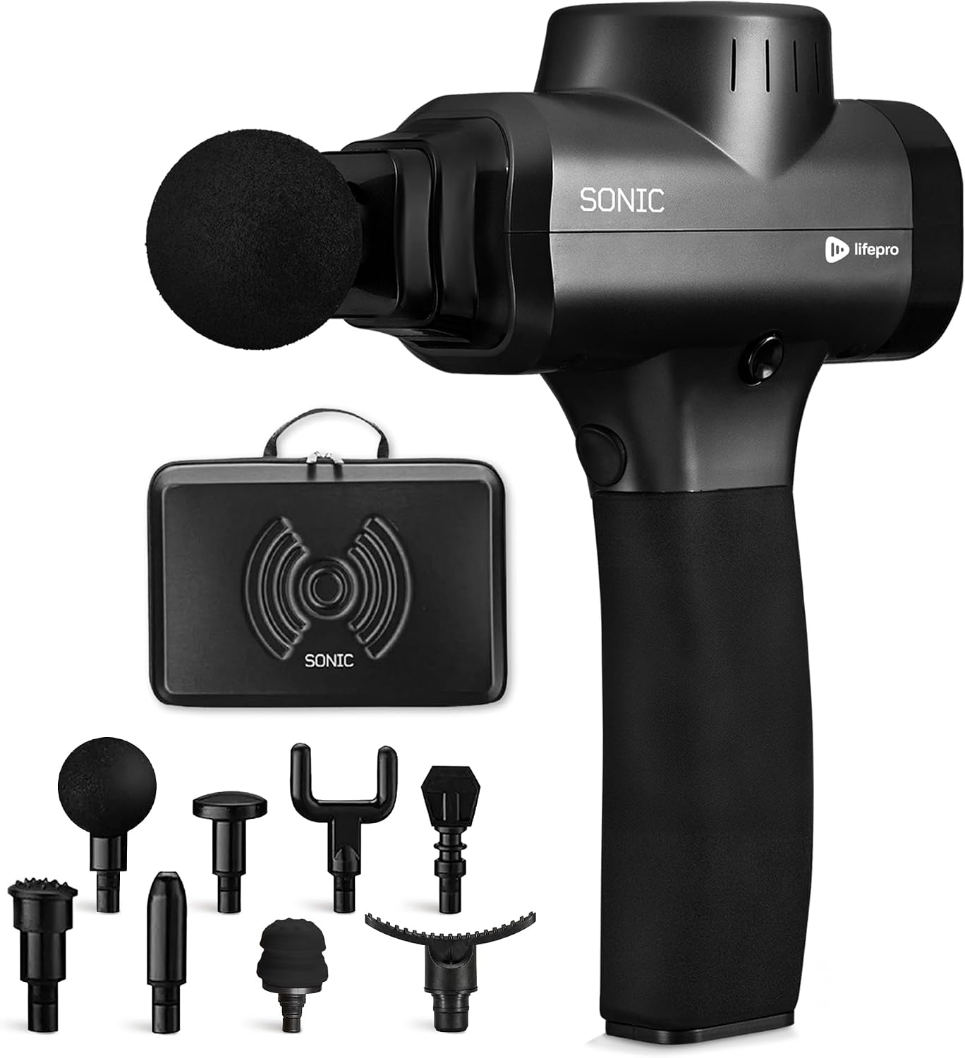 Lifepro Sonic Massage Gun Percussion Muscle Massager, 8 Heads & 5 Speeds