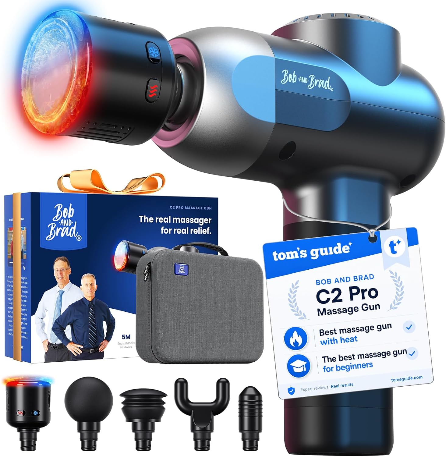 BOB AND BRAD C2 Pro Massage Gun with Heat and Cold Therapy, FSA Eligible & HSA Approved, PT-Developed Deep Tissue Back Massager for Athletes, Men & Women, Birthday & Holiday Gifts